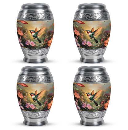 Gilded Gold Hummingbird Cremation Urn urn with complimentary velvet bag - regal hummingbird design with crown-inspired accents - 10 inch aluminum urn for cremated remains