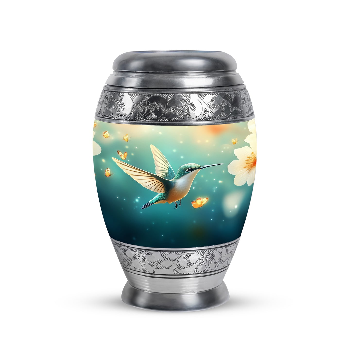 Personalized Teal Steadfast Hummingbird Cremation Urns for Human Ashes - 10-inch, 200 cu in - Yatskia