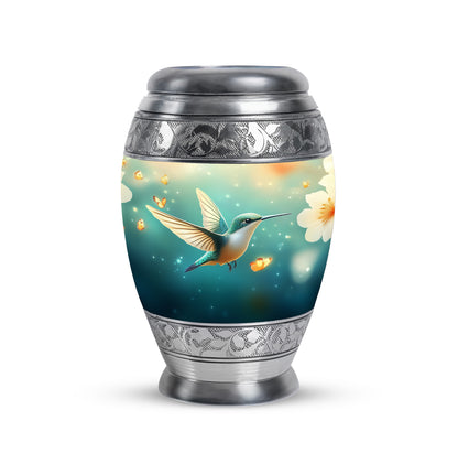 Personalized Teal Steadfast Hummingbird Cremation Urns for Human Ashes - 10-inch, 200 cu in - Yatskia