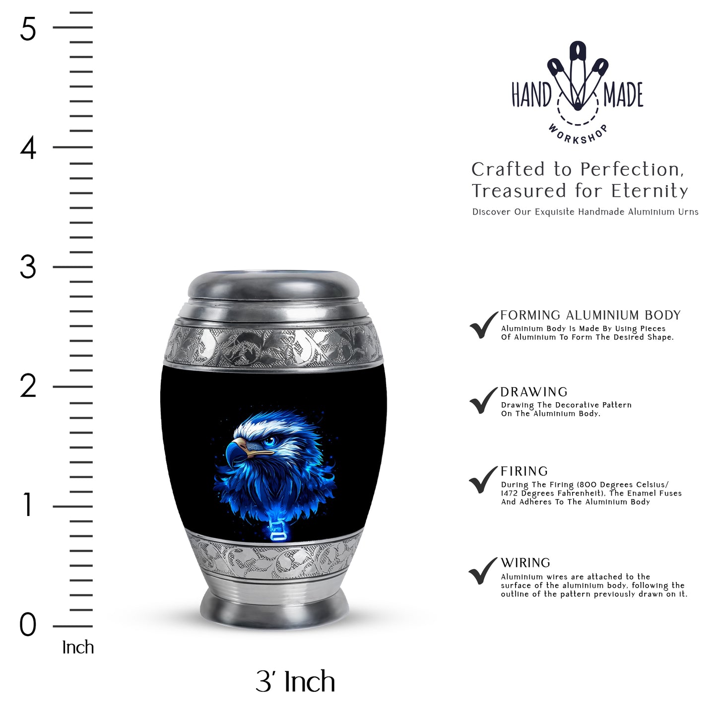 Deep Black Eagle Cremation Urn lifestyle display on memorial shelf - regal eagle design with crown-inspired accents - mini keepsake memorial for portion of cremation ashes