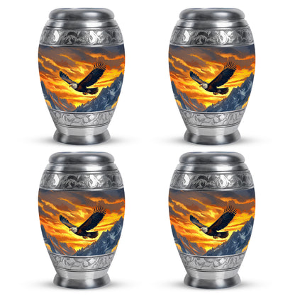 Amber Gold Eagle Cremation Urn urn with complimentary velvet bag - ornate monarch-style eagle relief on brushed aluminum - 10 inch aluminum urn for cremated remains