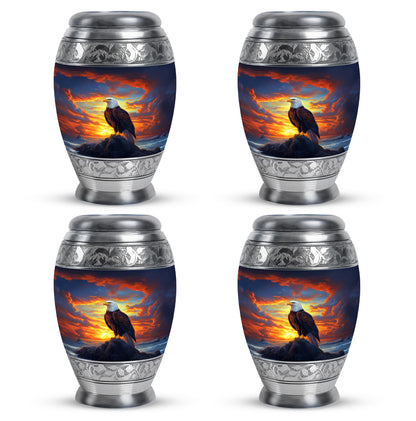 Sapphire Blue Eagle Cremation Urn urn with complimentary velvet bag - majestic eagle pattern with filigree border - 10 inch aluminum urn for cremated remains