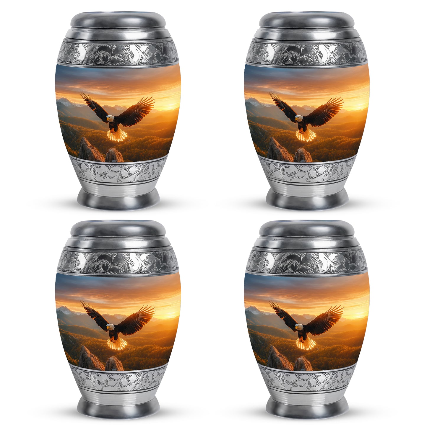 Royal Gold Eagle Cremation Urn urn with complimentary velvet bag - royal eagle engraving with decorative scrollwork - 10 inch aluminum urn for cremated remains