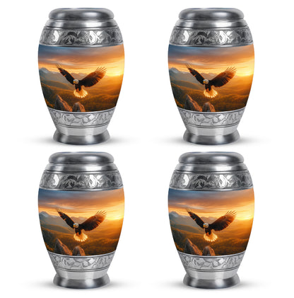 Royal Gold Eagle Cremation Urn urn with complimentary velvet bag - royal eagle engraving with decorative scrollwork - 10 inch aluminum urn for cremated remains