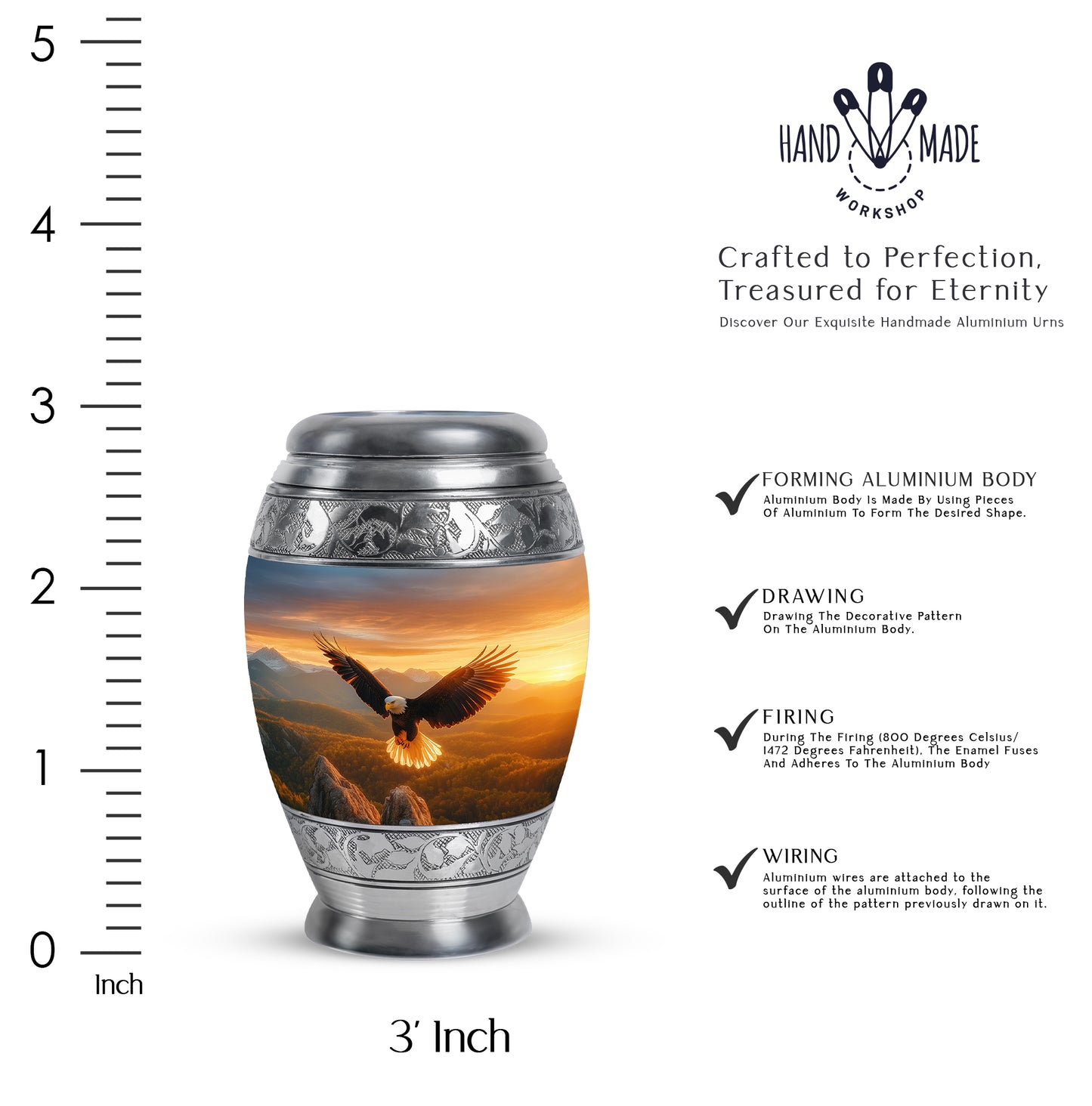 Antique Gold Eagle Cremation Urn lifestyle display on memorial shelf - regal eagle design with crown-inspired accents - mini keepsake memorial for portion of cremation ashes