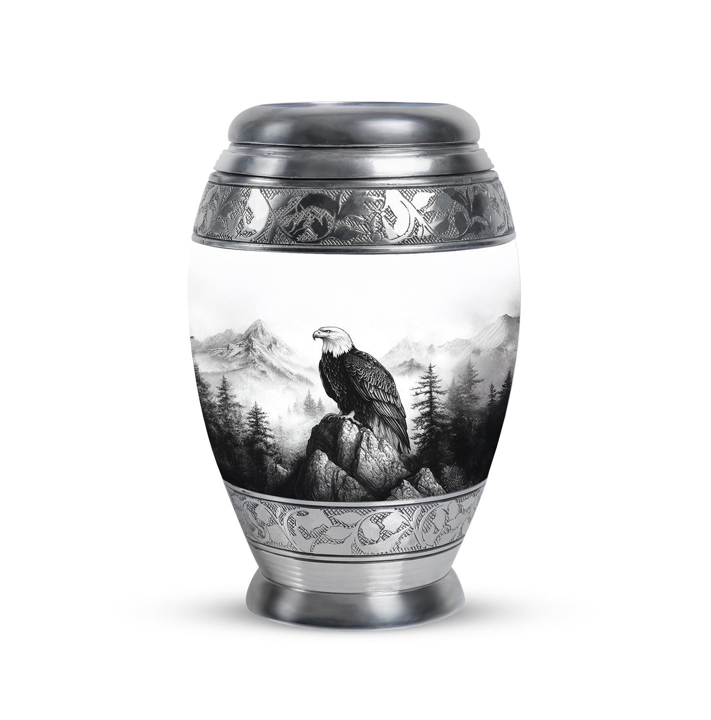 Personalized Silver Revered Eagle Cremation Urns for Human Ashes - 10-inch, 200 cu in - Yatskia