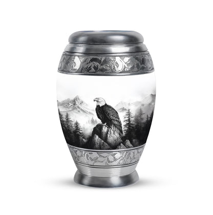 Personalized Silver Revered Eagle Cremation Urns for Human Ashes - 10-inch, 200 cu in - Yatskia
