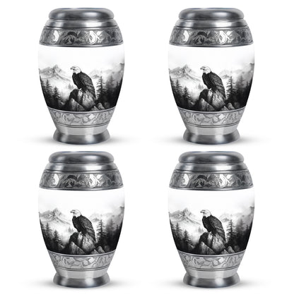Polished Silver Eagle Cremation Urn urn with complimentary velvet bag - royal eagle engraving with decorative scrollwork - 10 inch aluminum urn for cremated remains