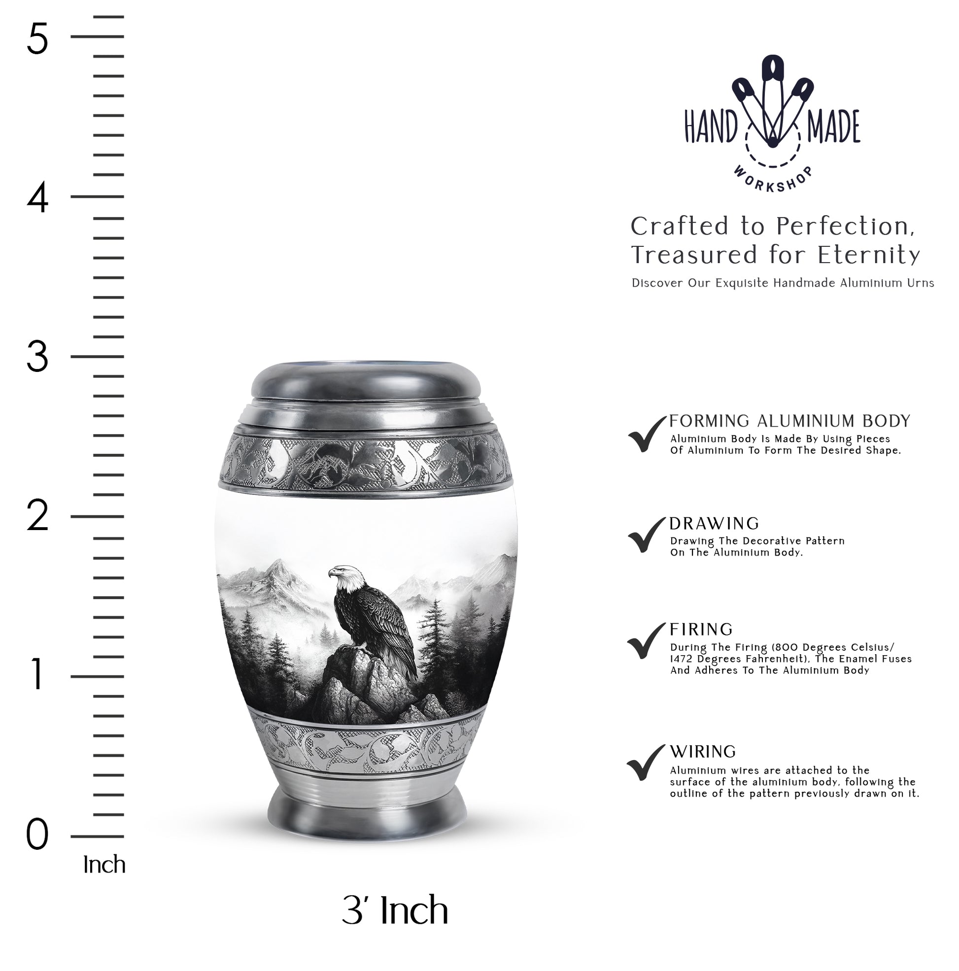 Brushed Silver Eagle Cremation Urn lifestyle display on memorial shelf - regal eagle design with crown-inspired accents - mini keepsake memorial for portion of cremation ashes