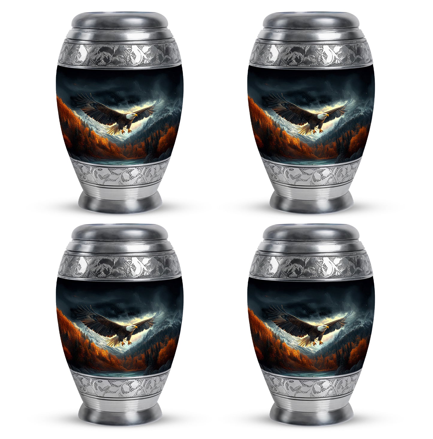 Midnight Black Eagle Cremation Urn urn with complimentary velvet bag - royal eagle engraving with decorative scrollwork - 10 inch aluminum urn for cremated remains