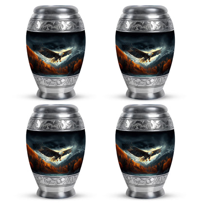Midnight Black Eagle Cremation Urn urn with complimentary velvet bag - royal eagle engraving with decorative scrollwork - 10 inch aluminum urn for cremated remains