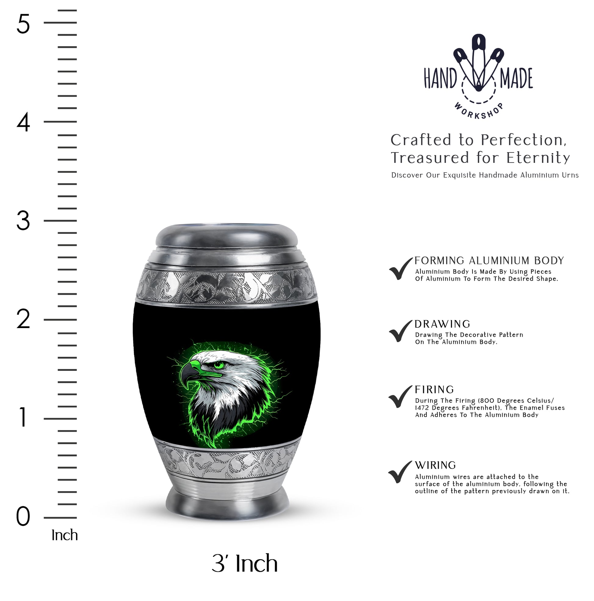 Ebony Eagle Cremation Urn lifestyle display on memorial shelf - regal eagle design with crown-inspired accents - mini keepsake memorial for portion of cremation ashes