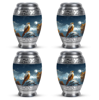 Bright Blue Eagle Cremation Urn urn with complimentary velvet bag - royal eagle engraving with decorative scrollwork - 10 inch aluminum urn for cremated remains
