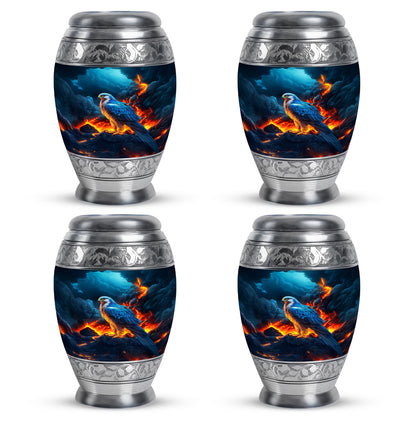 Vivid Blue Eagle Cremation Urn urn with complimentary velvet bag - majestic eagle pattern with filigree border - 10 inch aluminum urn for cremated remains