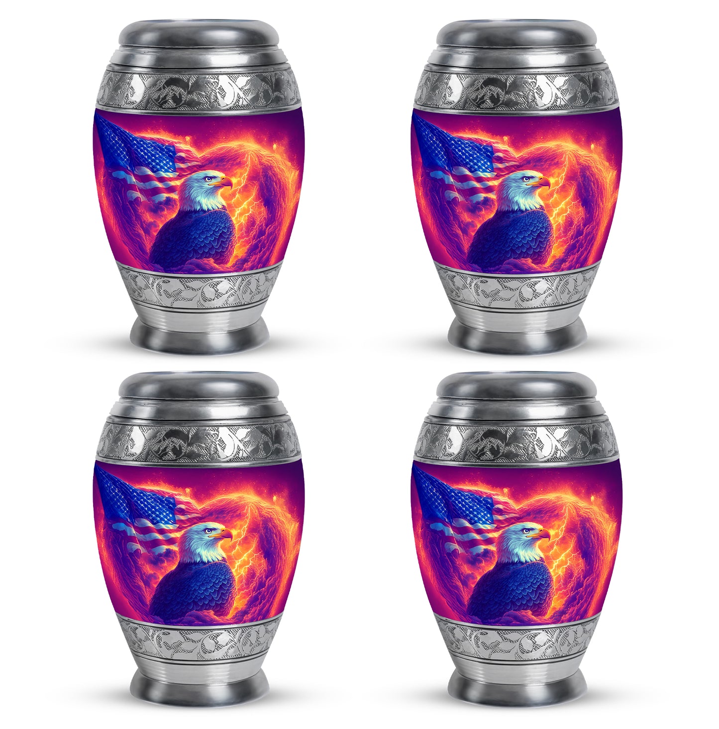 Petal Pink Eagle Cremation Urn urn with complimentary velvet bag - majestic eagle pattern with filigree border - 10 inch aluminum urn for cremated remains