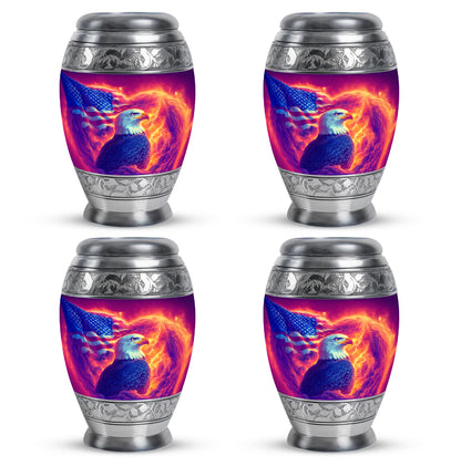 Petal Pink Eagle Cremation Urn urn with complimentary velvet bag - majestic eagle pattern with filigree border - 10 inch aluminum urn for cremated remains