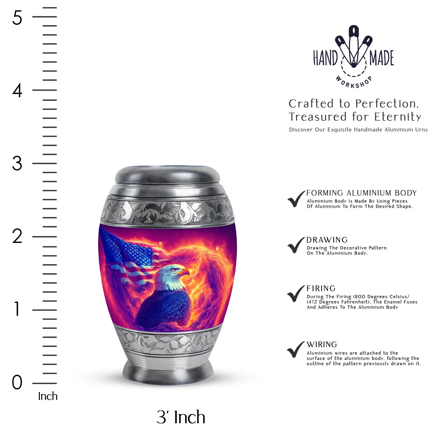 Petal Pink Eagle Cremation Urn lifestyle display on memorial shelf - royal eagle engraving with decorative scrollwork - mini keepsake memorial for portion of cremation ashes