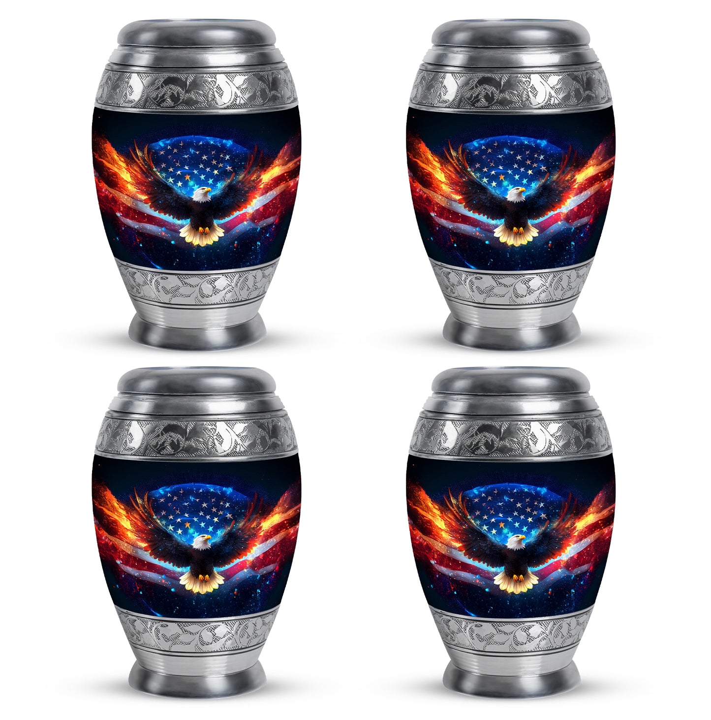 Glossy Black Eagle Cremation Urn urn with complimentary velvet bag - regal eagle design with crown-inspired accents - 10 inch aluminum urn for cremated remains