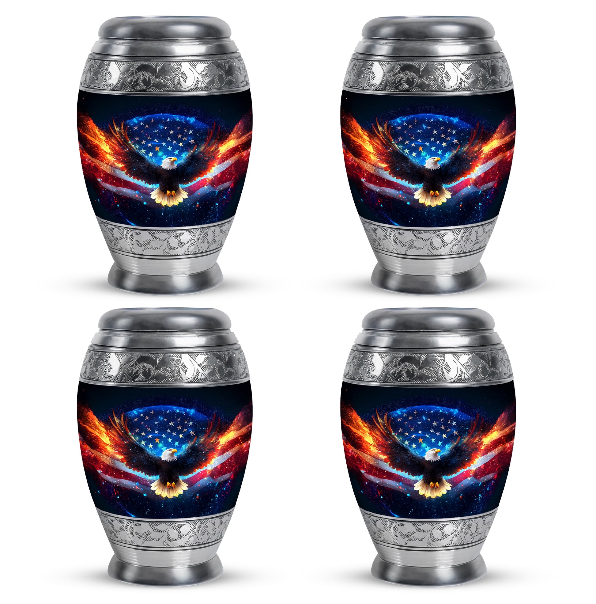 Glossy Black Eagle Cremation Urn urn with complimentary velvet bag - regal eagle design with crown-inspired accents - 10 inch aluminum urn for cremated remains
