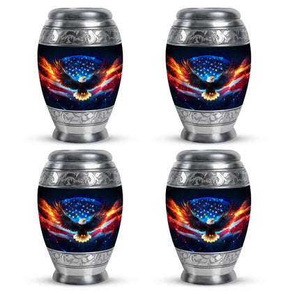 Glossy Black Eagle Cremation Urn urn with complimentary velvet bag - regal eagle design with crown-inspired accents - 10 inch aluminum urn for cremated remains