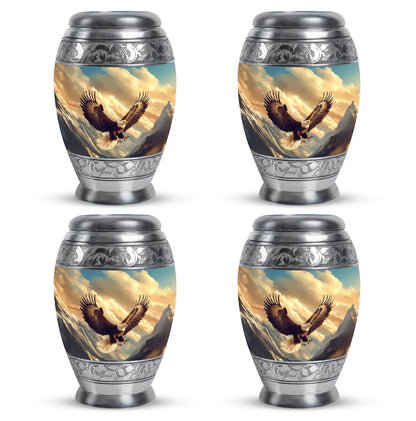 Twilight Blue Eagle Cremation Urn urn with complimentary velvet bag - royal eagle engraving with decorative scrollwork - 10 inch aluminum urn for cremated remains