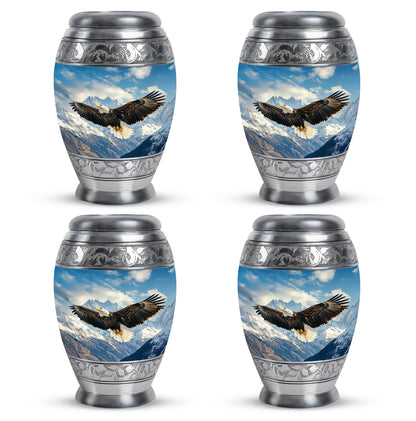 Indigo Eagle Cremation Urn urn with complimentary velvet bag - ornate monarch-style eagle relief on brushed aluminum - 10 inch aluminum urn for cremated remains