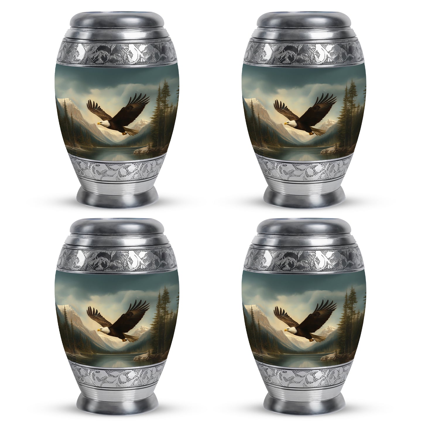 Midnight Black Eagle Cremation Urn urn with complimentary velvet bag - royal eagle engraving with decorative scrollwork - 10 inch aluminum urn for cremated remains