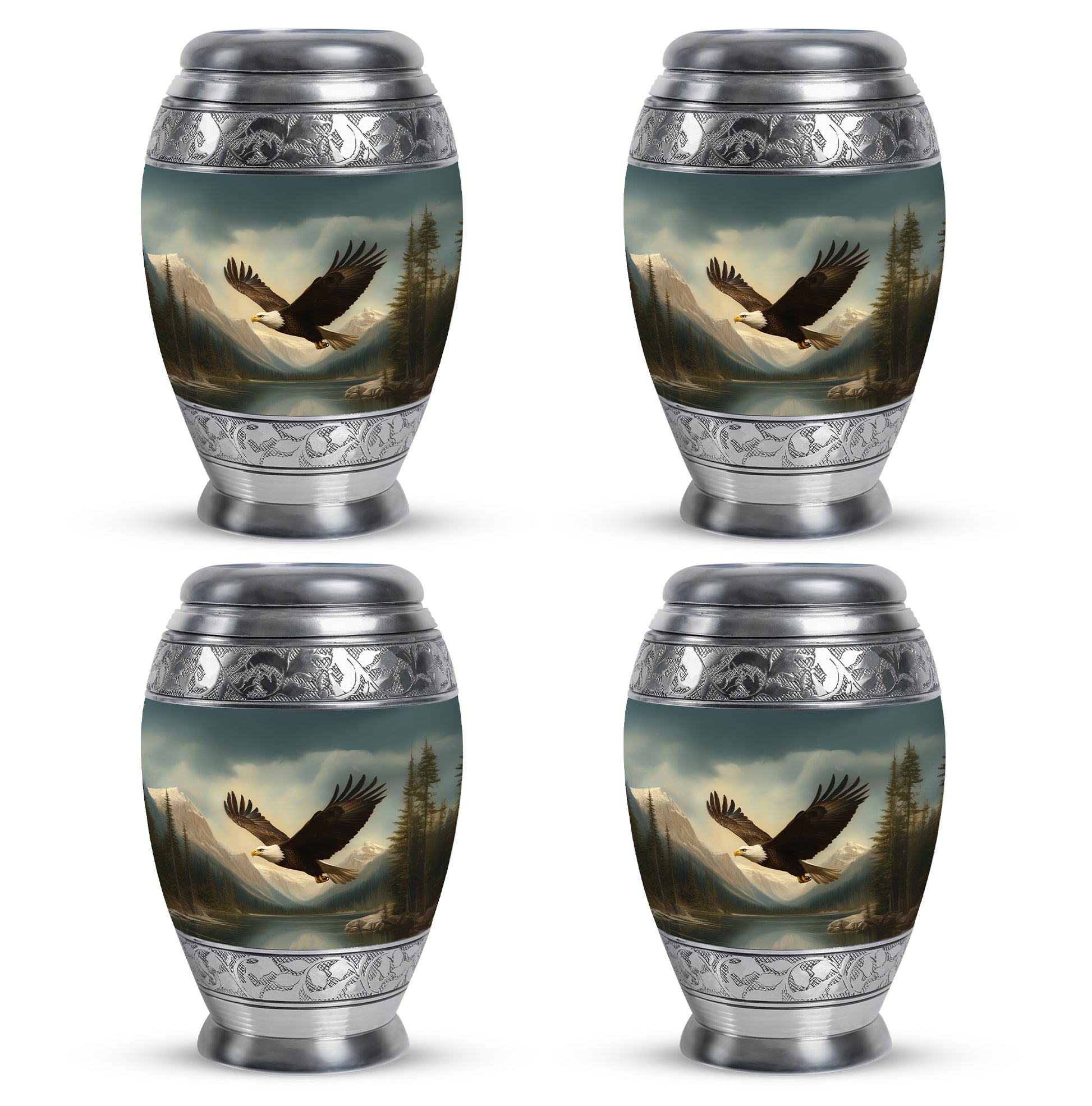 Midnight Black Eagle Cremation Urn urn with complimentary velvet bag - royal eagle engraving with decorative scrollwork - 10 inch aluminum urn for cremated remains