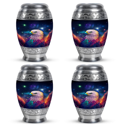 Vivid Blue Eagle Cremation Urn urn with complimentary velvet bag - royal eagle engraving with decorative scrollwork - 10 inch aluminum urn for cremated remains