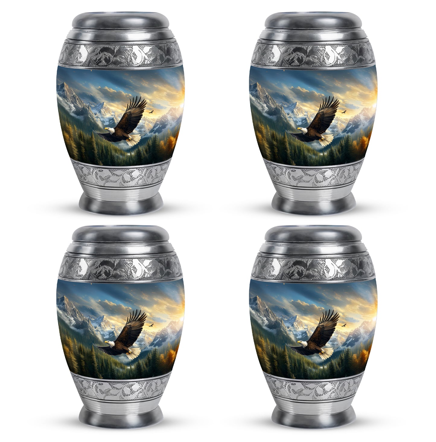 Azure Eagle Cremation Urn urn with complimentary velvet bag - regal eagle design with crown-inspired accents - 10 inch aluminum urn for cremated remains