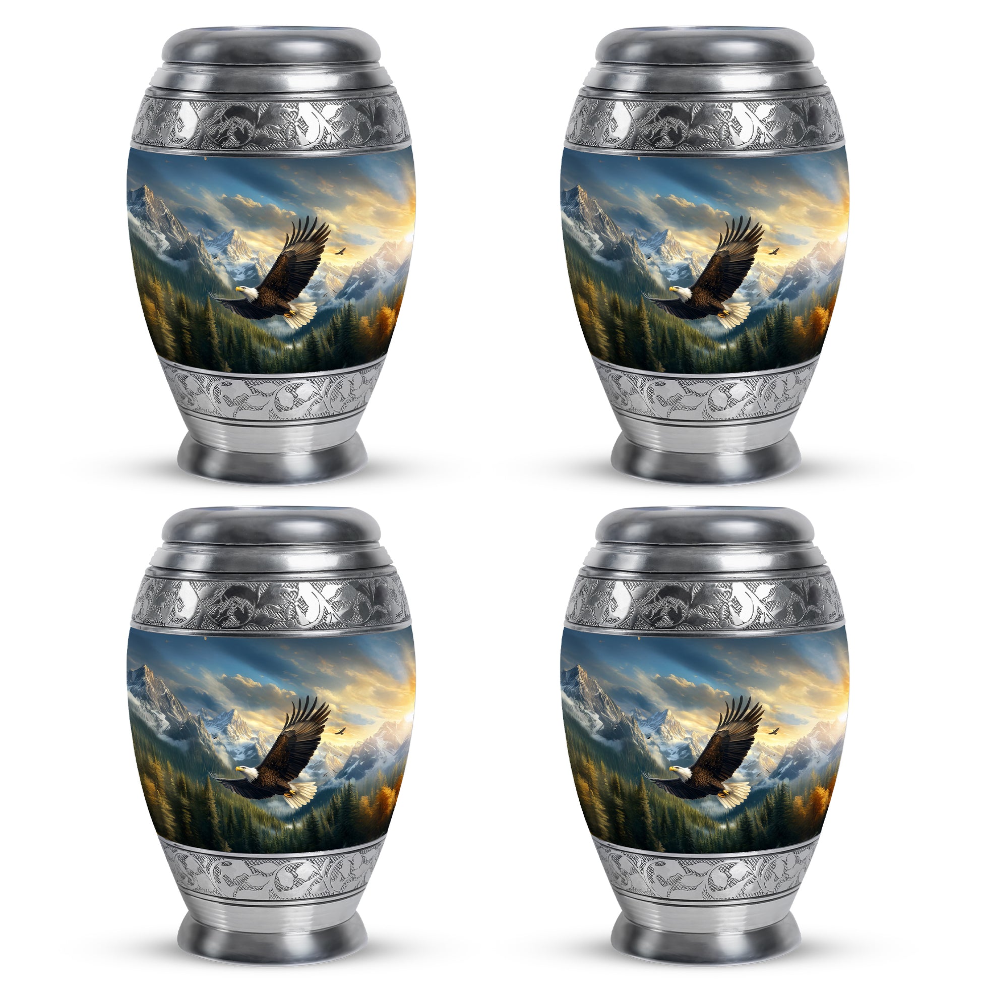 Azure Eagle Cremation Urn urn with complimentary velvet bag - regal eagle design with crown-inspired accents - 10 inch aluminum urn for cremated remains