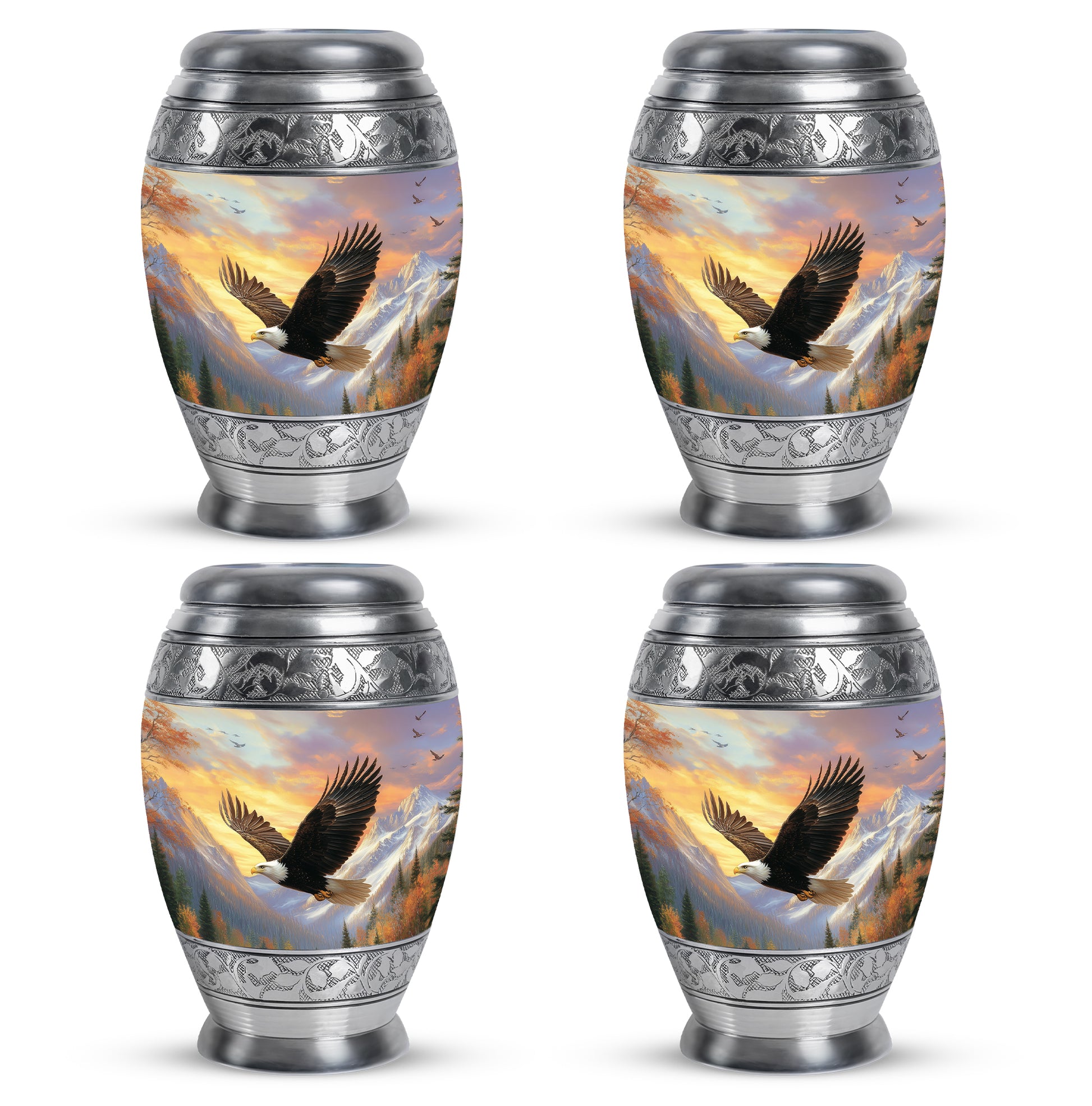 Rose Pink Eagle Cremation Urn urn with complimentary velvet bag - regal eagle design with crown-inspired accents - 10 inch aluminum urn for cremated remains