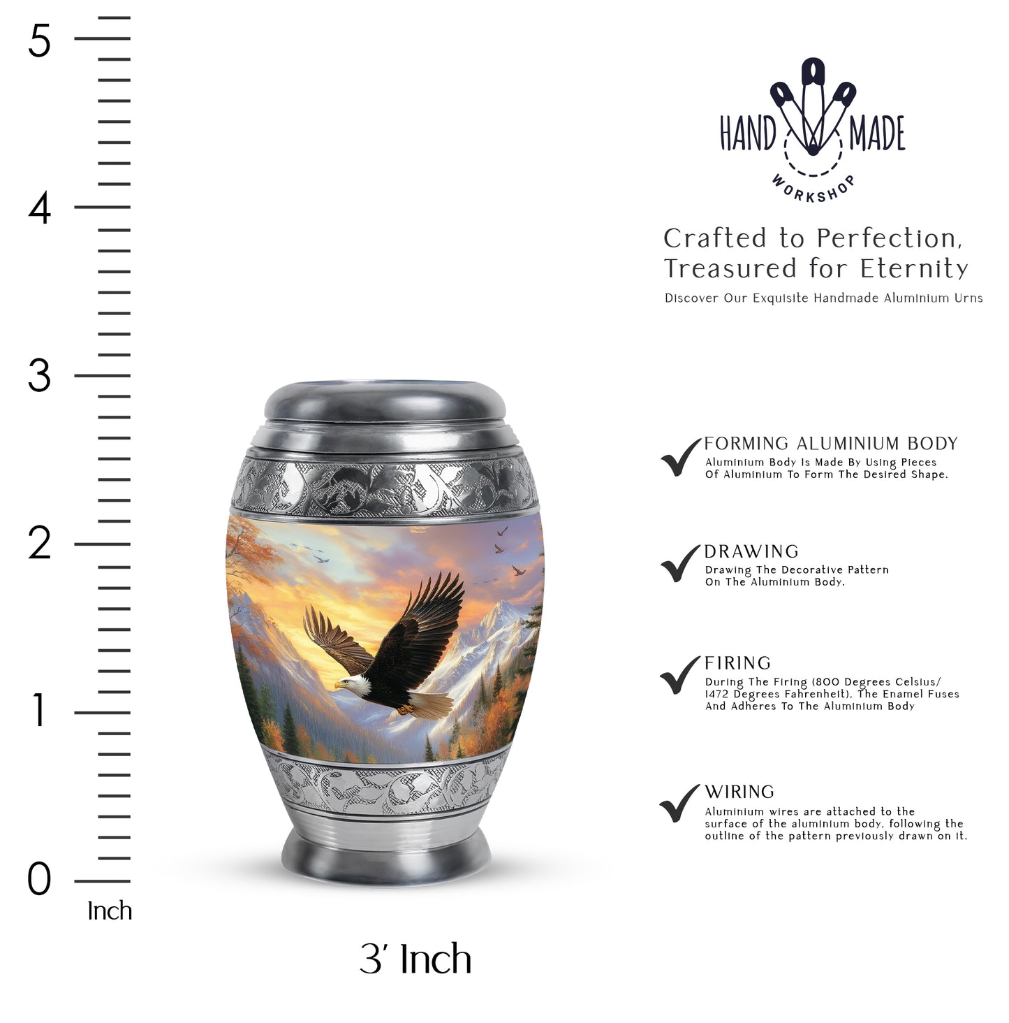 Pastel Pink Eagle Cremation Urn lifestyle display on memorial shelf - regal eagle design with crown-inspired accents - mini keepsake memorial for portion of cremation ashes