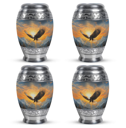 Calming Blue Eagle Cremation Urn urn with complimentary velvet bag - royal eagle engraving with decorative scrollwork - 10 inch aluminum urn for cremated remains
