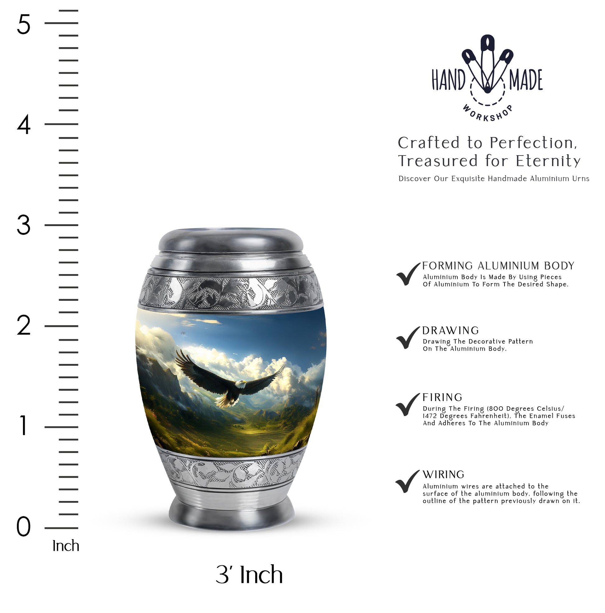 Dusty Blue Eagle Cremation Urn lifestyle display on memorial shelf - regal eagle design with crown-inspired accents - mini keepsake memorial for portion of cremation ashes