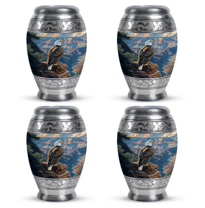 Cobalt Blue Eagle Cremation Urn urn with complimentary velvet bag - majestic eagle pattern with filigree border - 10 inch aluminum urn for cremated remains
