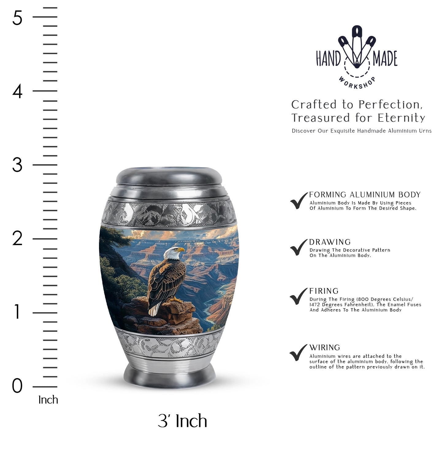 Icy Blue Eagle Cremation Urn lifestyle display on memorial shelf - regal eagle design with crown-inspired accents - mini keepsake memorial for portion of cremation ashes