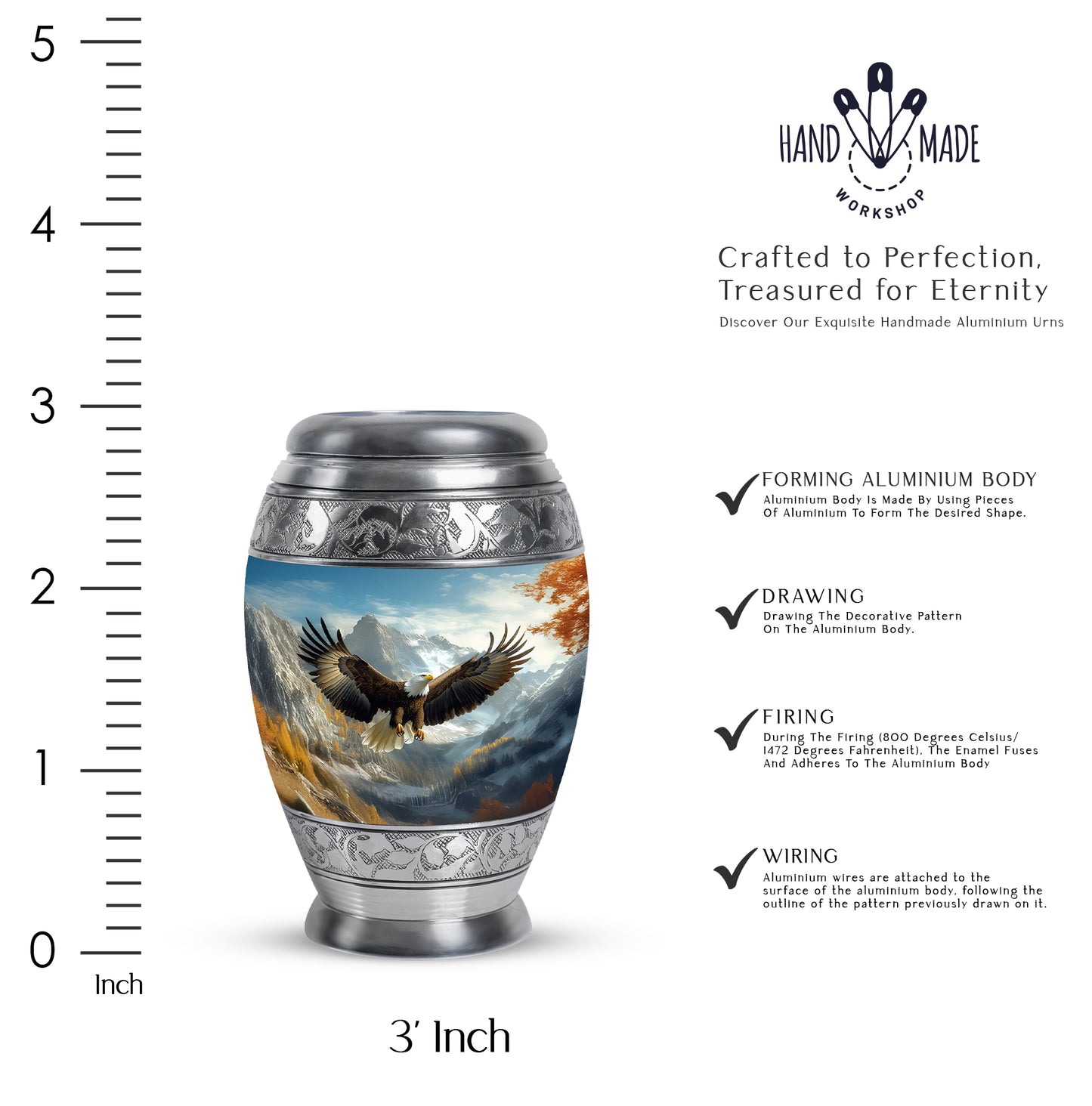 Dusty Blue Eagle Cremation Urn lifestyle display on memorial shelf - regal eagle design with crown-inspired accents - mini keepsake memorial for portion of cremation ashes