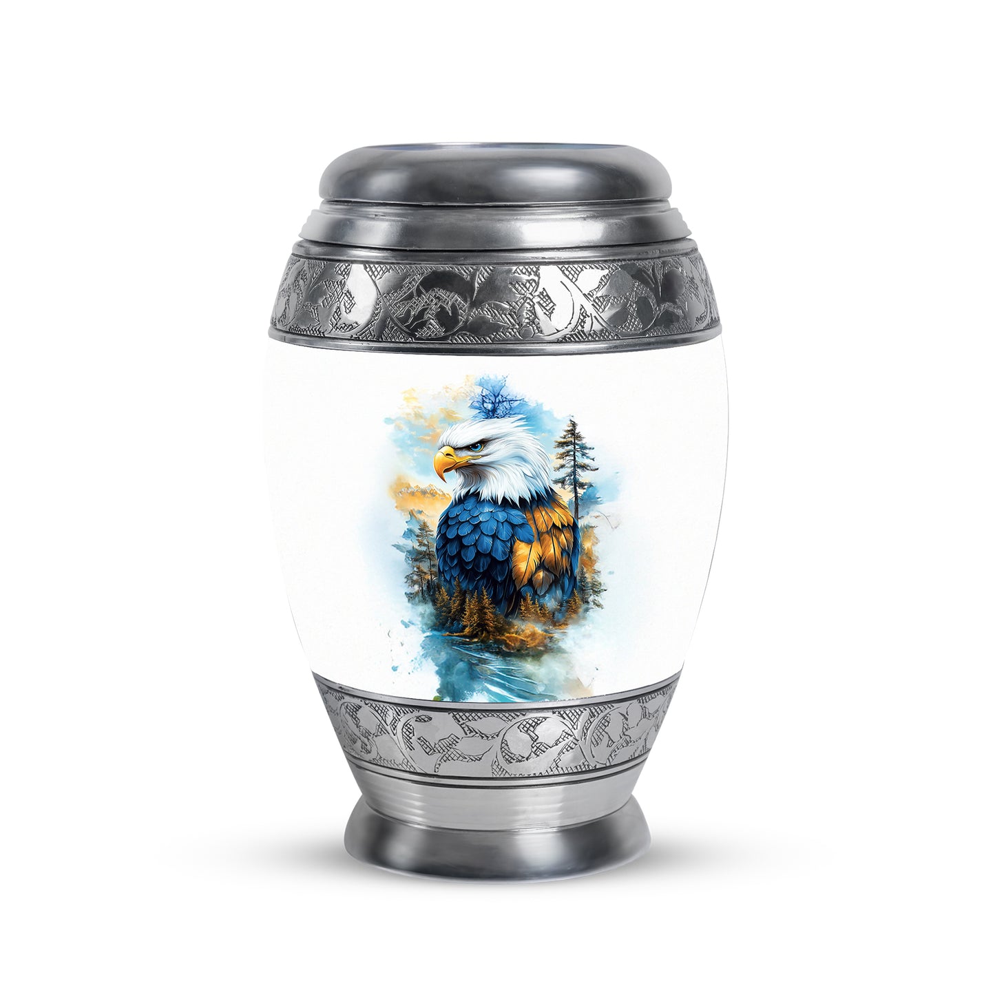 Personalized Elegant Eagle Cremation Urns - Silver 10-inch, 200 cu in - Yatskia