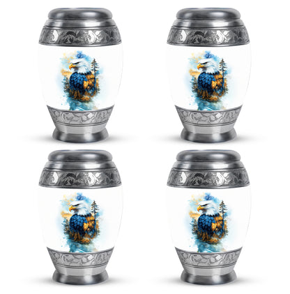 Frosted Silver Eagle Cremation Urn urn with complimentary velvet bag - royal eagle engraving with decorative scrollwork - 10 inch aluminum urn for cremated remains