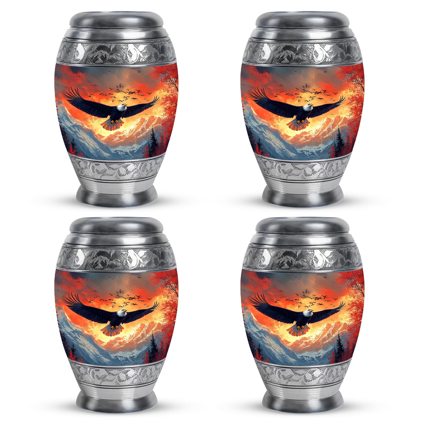 Sky Blue Eagle Cremation Urn urn with complimentary velvet bag - regal eagle design with crown-inspired accents - 10 inch aluminum urn for cremated remains