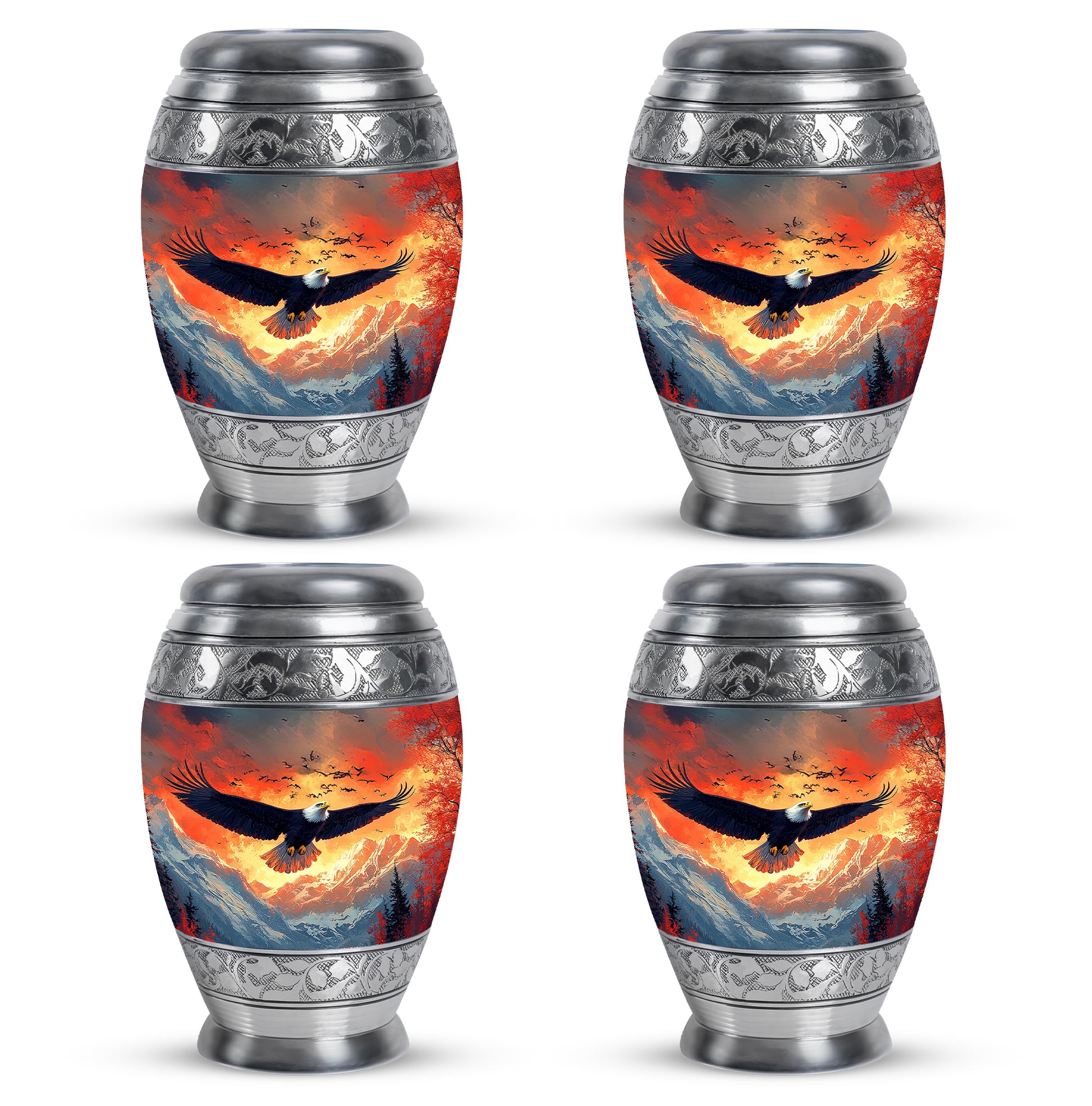 Sky Blue Eagle Cremation Urn urn with complimentary velvet bag - regal eagle design with crown-inspired accents - 10 inch aluminum urn for cremated remains