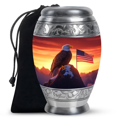 Deep Red Eagle Cremation Urn back view with polished surface - regal eagle design with crown-inspired accents - full-size 10 inch 200 cubic inch adult cremation urn