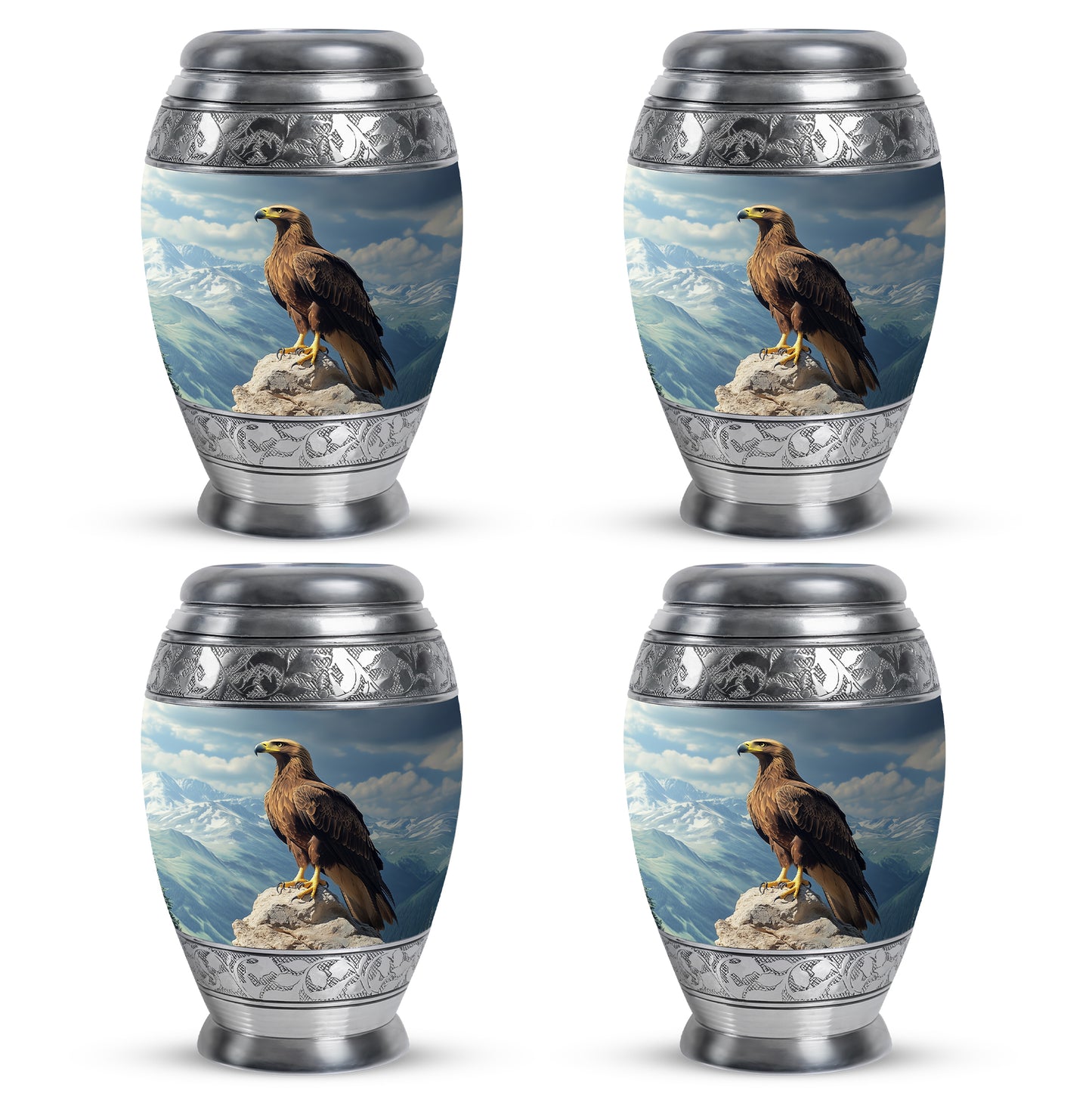 Slate Blue Eagle Cremation Urn urn with complimentary velvet bag - regal eagle design with crown-inspired accents - 10 inch aluminum urn for cremated remains
