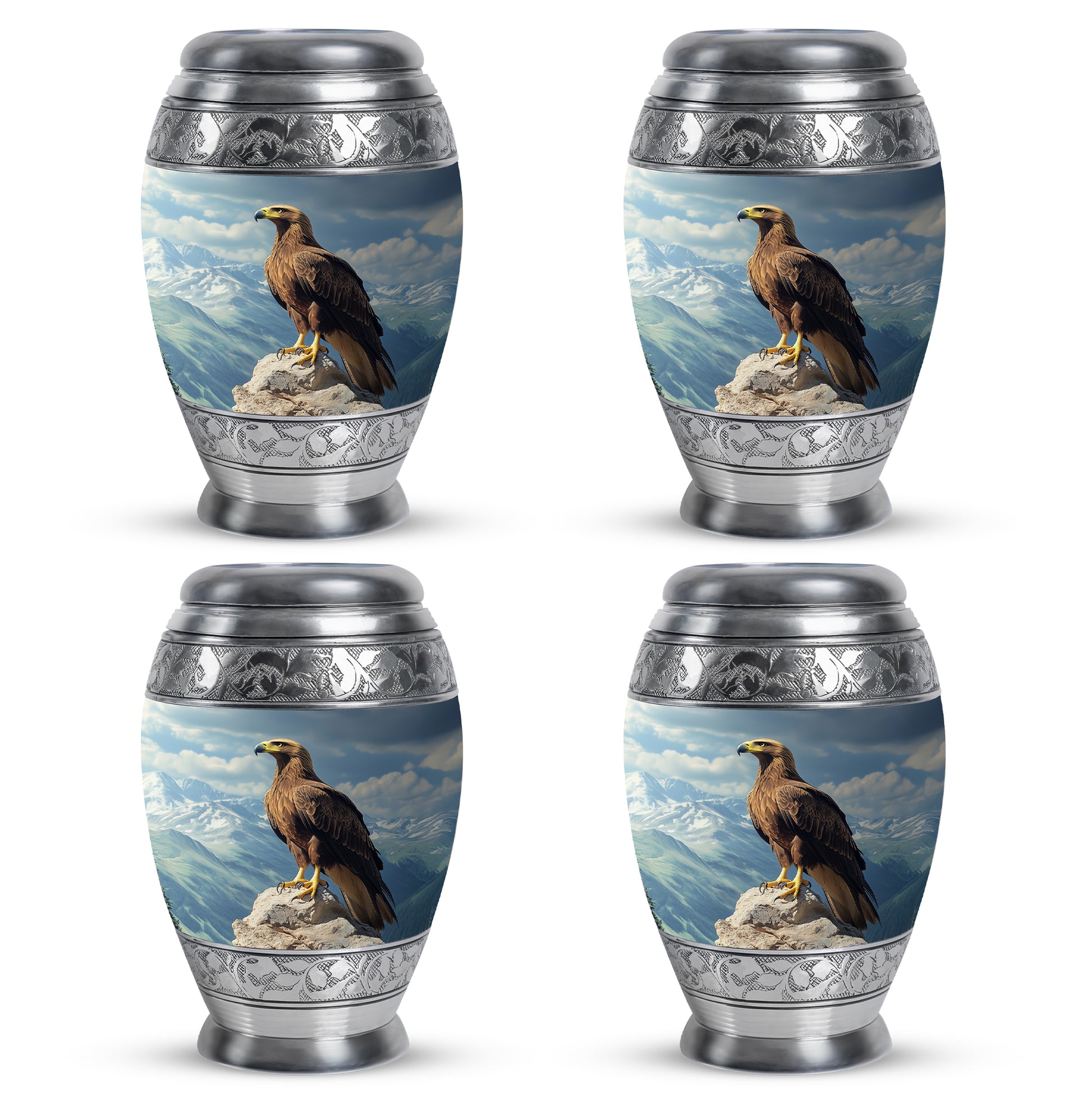 Slate Blue Eagle Cremation Urn urn with complimentary velvet bag - regal eagle design with crown-inspired accents - 10 inch aluminum urn for cremated remains