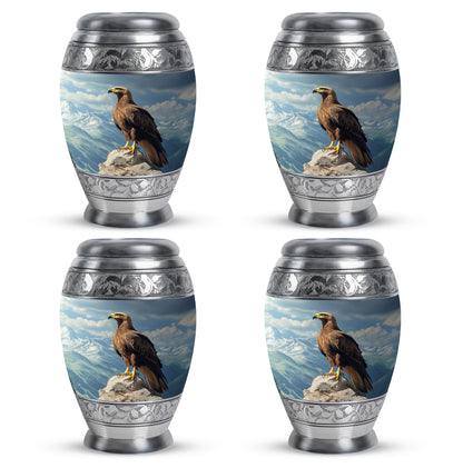 Slate Blue Eagle Cremation Urn urn with complimentary velvet bag - regal eagle design with crown-inspired accents - 10 inch aluminum urn for cremated remains