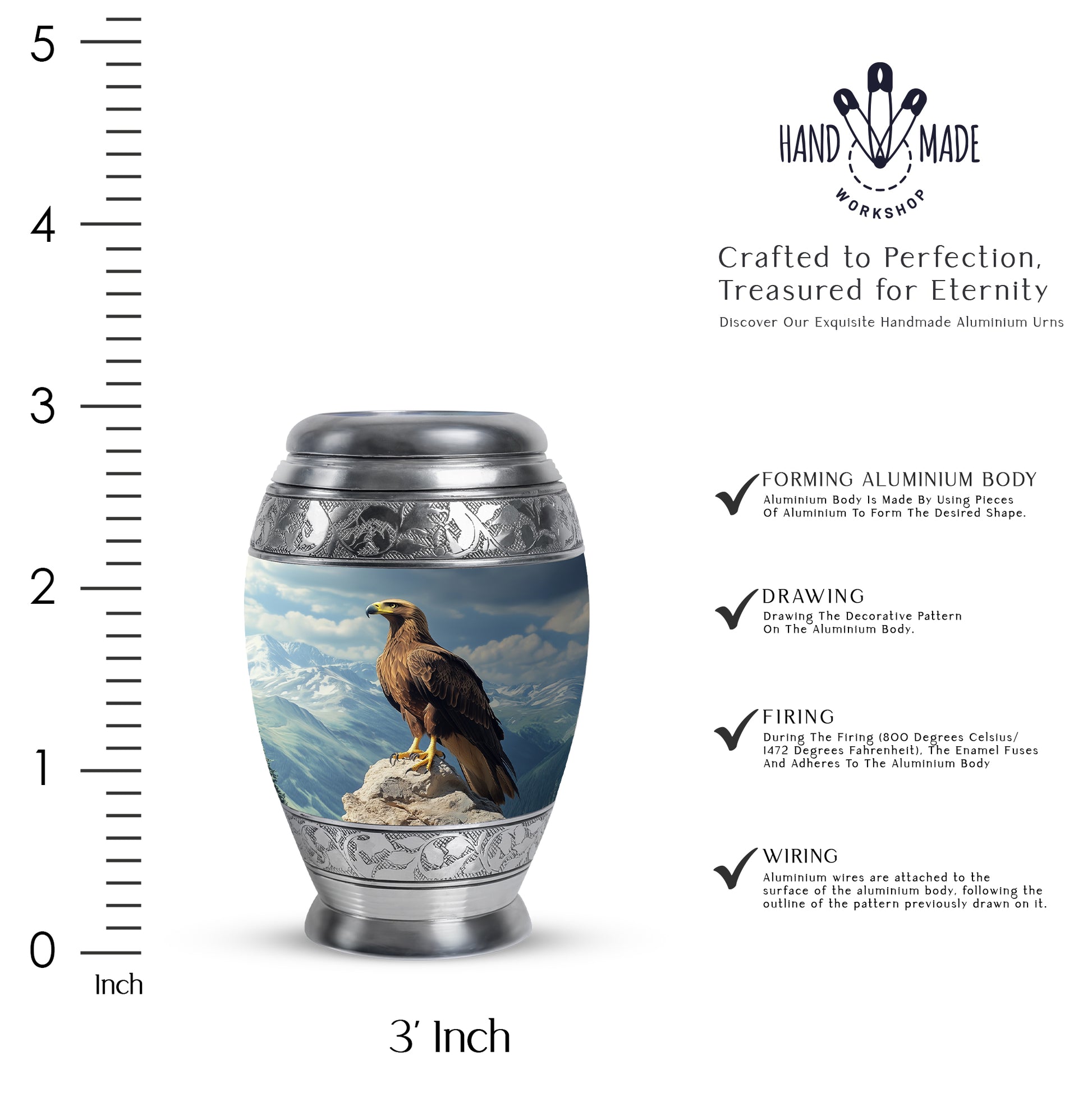 Powder Blue Eagle Cremation Urn lifestyle display on memorial shelf - regal eagle design with crown-inspired accents - mini keepsake memorial for portion of cremation ashes