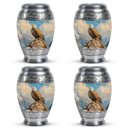 Cobalt Blue Eagle Cremation Urn urn with complimentary velvet bag - majestic eagle pattern with filigree border - 10 inch aluminum urn for cremated remains