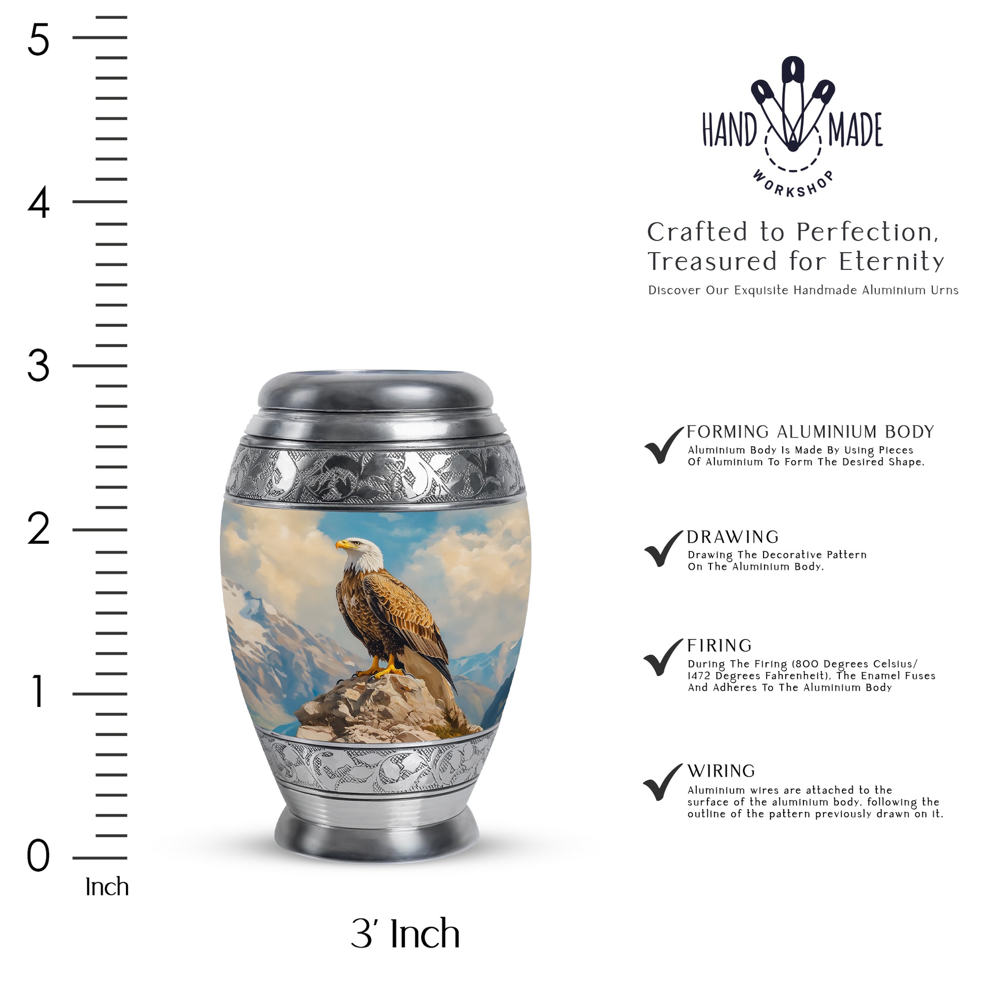 Indigo Eagle Cremation Urn lifestyle display on memorial shelf - regal eagle design with crown-inspired accents - mini keepsake memorial for portion of cremation ashes