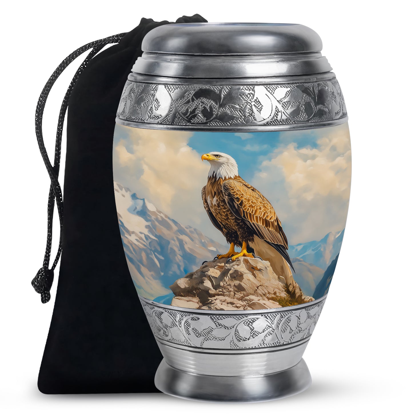 Slate Blue Eagle Cremation Urn back view with polished surface - regal eagle design with crown-inspired accents - full-size 10 inch 200 cubic inch adult cremation urn